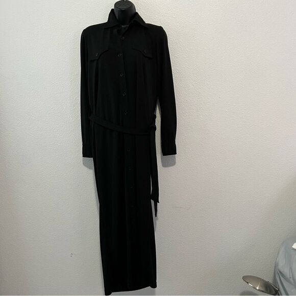 Y2K Maxi Shirt Dress Andrea Jovine Black long Sleeve Button Up Stretch Relaxed S - Picture 6 of 16